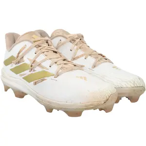 Brooks Lee Minnesota Twins Game-Used White and Gold Adidas Cleats from the 2024 MLB Season