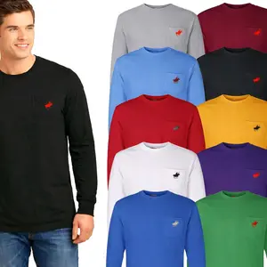 4 Pack Assorted Colors 100% Cotton Long Sleeve T-Shirt WITH POCKETS Soft and Breathable Tees shirts perfect shirt t shirt men clothing