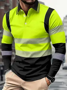 Men's long-sleeved shirt with black horizontal stripes decoration, gray and white stripe patchwork style, white button design, dynamic and fashionable casual style