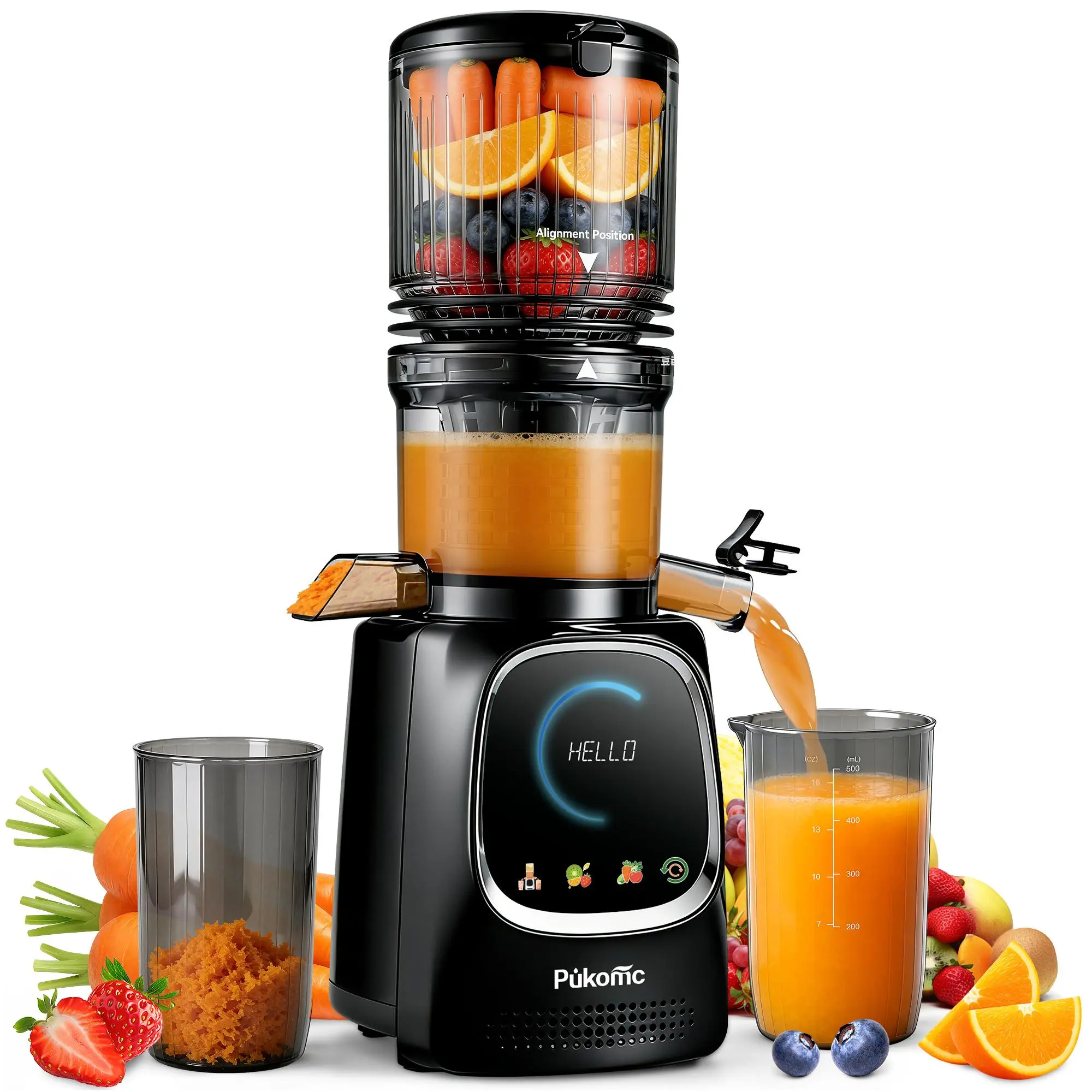 SUSTEAS 5.3" Extra Large Cold Press Juicer Machine - Whole Fruits & Greens Compatible, No Cutting Required, Enhanced Nutrients, Increased Juice Yield, Reduced Waste