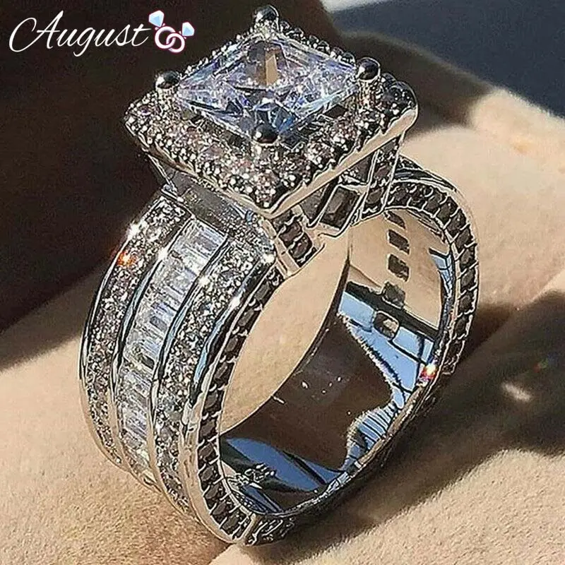 Women's Artificial Gemstone Ring - Cubic Zirconia Wedding Promise Ring, Elegant Daily Jewelry for Wife with Exquisite Packaging, Wedding Promise Rings