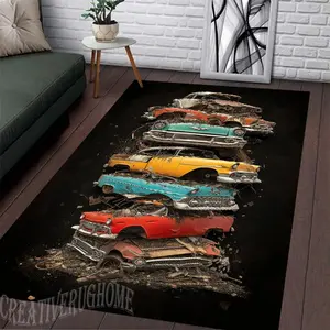 Car Rug, Car Pattern Rug, Game Room Rug, Classic Car Themed Rug, Gift Kids Rug, Classic Cars Rug, Home Decor Rug, For Living Room Rug