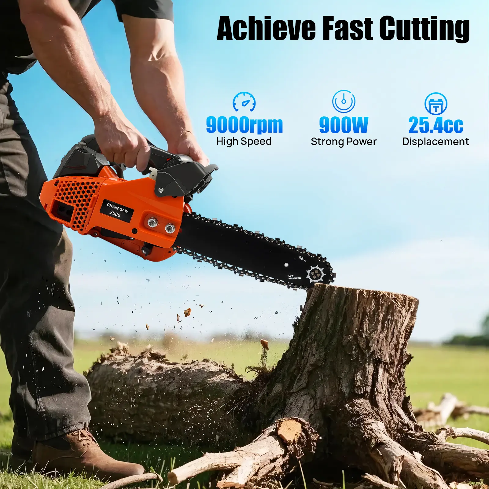 Gas Power Chainsaw, Top-Handle 900W 2-Stroke Engine Handheld Tool, 11.8in Alloy Cutting Length, Lightweight Easy-Start Multifunction Saw for Gardening Pruning, Felling,summerwins