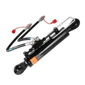 Hydraulic Top Link Cat 2-2, Adjustable Length From 8-5/16 In To 19-11/16 In–28 In, Hydraulic Cylinder Assembly With Two Hoses And G3/8-Inch Check Valve, Tractor Implement Replacement Part For Durable Agricultural Uses