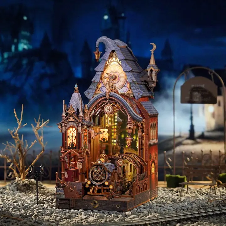 TONECHEER Gothic Wooden 3D DIY Miniature Book Nook Hobbies Kit Adults, Puzzle-Shaped, with Wooden Parts, 3D Magic Platform, Exterior Clock, AA Battery Operation, Collectible Toy for Hobbyists (Toys & Hobbies, Miniature Things)