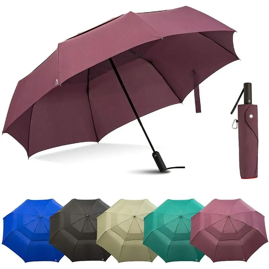 Portobello Large Umbrella For Rain - Big 54 Inch Double Vented Canopy, Folds Into Travel Size, Big Enough To Fit In 2 Adults, Heavy Duty, Sturdy, Windproof W/Auto Open Close
