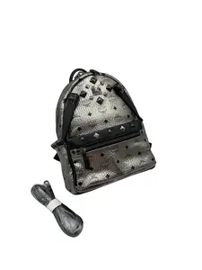 Pre-owned MCM Silver Visetos Studded Backpack/EE06605213/5213