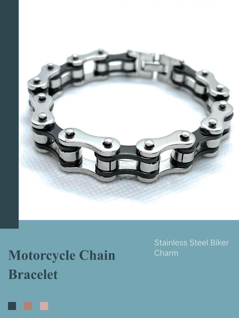 8-1/2" x 1/2" Stainless Steel Motorcycle Chain Bracelet (4 Colors)