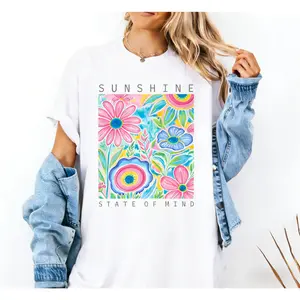 Sunshine State of Mind Shirt, Cute Summer Tshirt, Trendy Women's Tee, Gift for Her,Boho Floral T-shirt, Sunshine State Of Mind, Summer T-shirt, Oversized Tee,Summer Casual Top