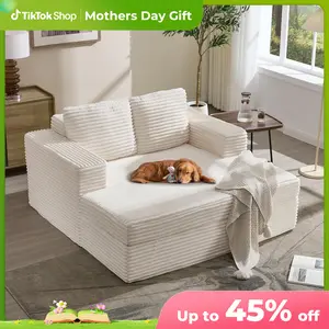 [mothersdaygift] EBELLO Boneless Chaise Lounge, Upholstered Sofa Bed with Throw Pillows and Armrests, No Assembly Required, Indoor Sleeper Chair- Luxurious Plush Corduroy Chair Bed for Living Room