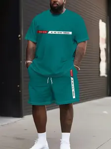 New Summer Plus Size Men's Casual Outdoor Set, Fashion Short Sleeve T-Shirt & Shorts 2 Piece Set, Perfect for Summer Activities