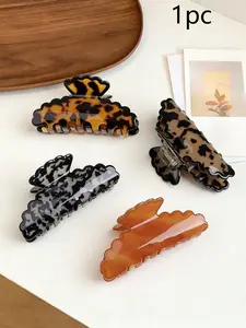 Vintage Elegant Acetate Material Leopard Print Wave Edge Hair Clip, Tortoiseshell Spot Hair Claw, Back Head Disk Shark Clasp Hair Accessory