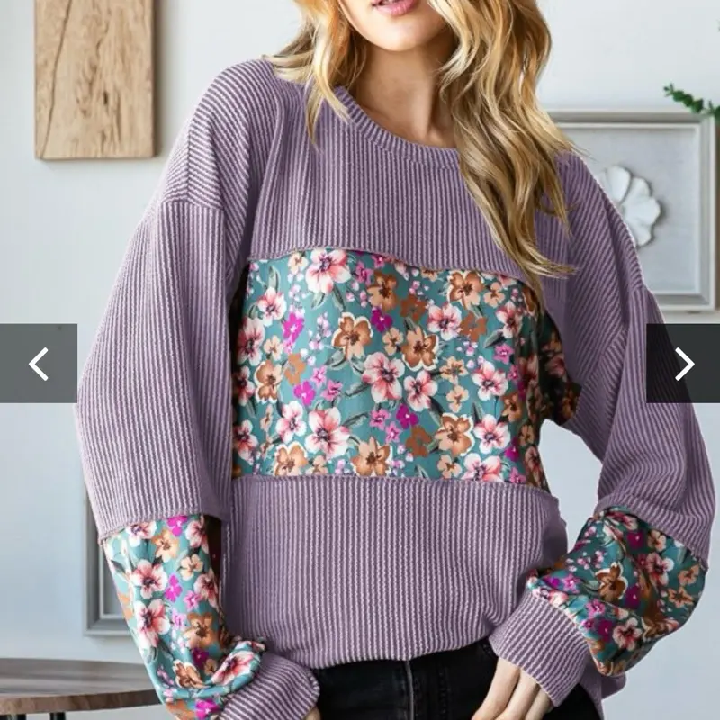 Heimish Long Puff Sleeve Floral Urban Ribbed Shirt