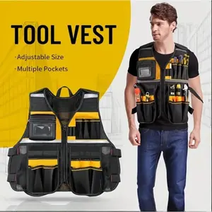 Oxford Cloth Tool Vest With Multiple Pockets And Large Capacity Safety Work Vest Pouch Breathable Universal Adjustable Heavy Duty Tool Vest For Unisex Electricians, Yellow