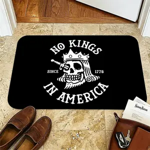 1776 Patriotic Doormat - "No Kings in America Since 1776" Welcome Mat, Skull with Crown & Sword American Revolution Entry Rug, Libertarian Veteran Gift
