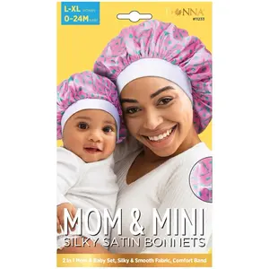 Mom & Mini Satin Bonnets with Comfort Band, 2 in 1 Mon & Baby Shower Cap, Silk Bonnet for Sleeping, Baby Bonnet, Soft, Stretchy, Protect Fragile Hair White