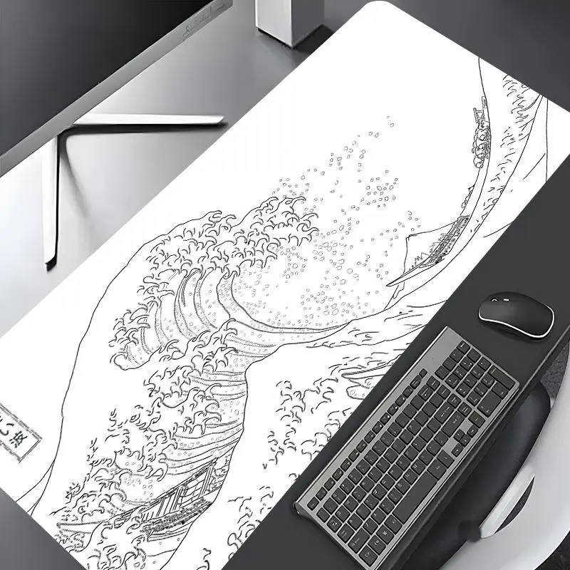 Japanese Style Ocean Waves Pattern Mouse Pad, Rectangle Gaming Mouse Pad, Non-slip Rubber Pad, Desktop Decoration Protection Pad for Home, Office, Desk Accessories, Gaming Desk Accessory, Computer Accessories For Desk