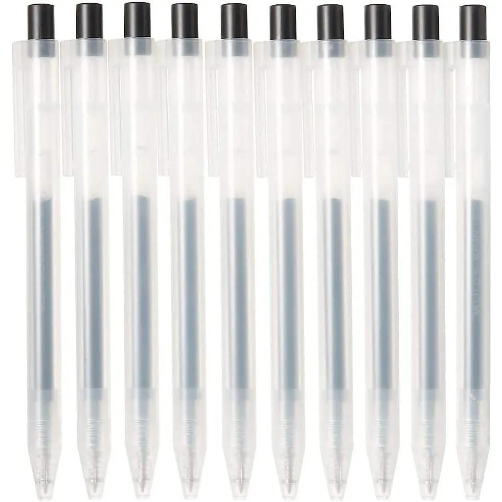 Muji Smooth Gel Ink Ballpoint Pen Knock Type Retractable 10-pieces Set  0.5 Mm Nib Size Black (black)