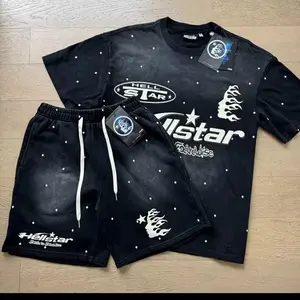 Hell Star T-Shirt Set Oversized Hip-hop Streetwear Distressed Vintage Washed Cotton Tee Short Sleeve Sets Men's T-Shirts Menswear Top