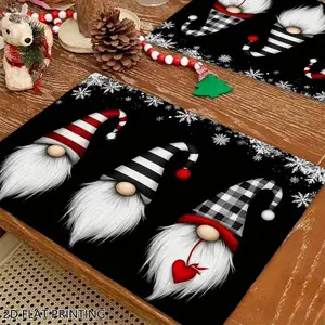 2D flat printing, 2-piece/4-piece 6-piece set, Christmas table mat, dwarf snowflake pattern themed table mat, suitable for home kitchen and restaurant decoration, holiday party table arrangement, coffee shop, home decoration, Placemat