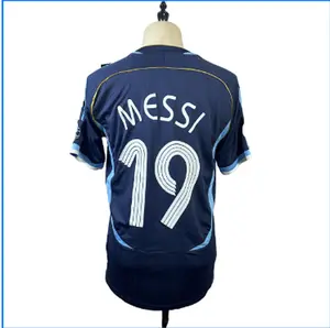 Avosezu 2006 FIFA World Cup Argentina National Team Away Short Sleeve Jersey No.19 Messi Fan Edition Retro Navy Blue Soccer Jersey