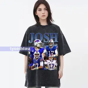 Josh Allen Vintage Washed T-Shirt | Unisex Long Sleeve Quarterback Homage Graphic Tee | Bootleg Retro 90's Fans Hoodie Gift | Trendy Fan Apparel
