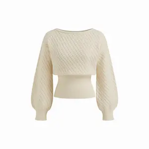 Cider Knit Boat Neck Hollow Out Oversized Long Sleeve Top