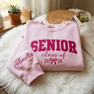 Embroidered Custom Senior 2026 Sweatshirt, Senior Coquette Bow Crewneck, Personalized Class of 2026 Shirt, Graduation Gift