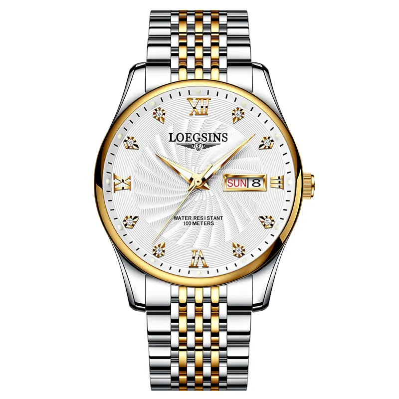 LOEGSINS Men’s Premium Model 765 Automatic Mechanical Watch - Elegant & Urbane Fashion Men’s Watch, 50m Water Resistance, Luminous Dial, Diamond-Studded, Dual Calendar, Suitable for Business & Casual Outfits, Elegant Fashion Men's Watches, Urbane Fashion