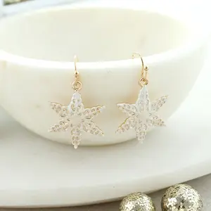 Gold Rustic Snowflake Christmas Earrings