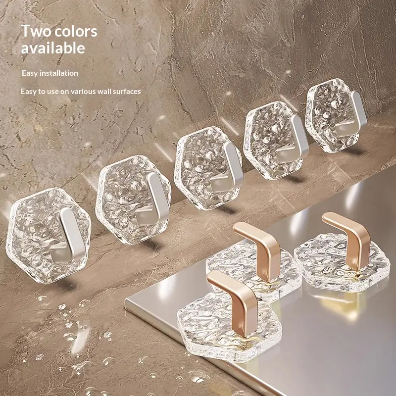 20PCS Ice-Ripple Design Self-Adhesive Hooks Pack Hexagonal Ripple Design Heavy Duty Sticky Hooks Waterproof Rustproof for Bathroom Kitchen Keys Towels Coats Household Storage Organizer Easy Installation