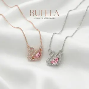 Rose Gold Crystal Swan Necklace Silver CDE6042SV - Women's silver necklace