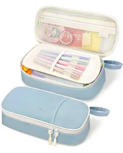 Cute Pencil Case, Aesthetic Pen Pouch, Colored Large Pencil Bag with Zipper,  Storage and Organizer, School Supplies for Teen and Adult Girls, Blue