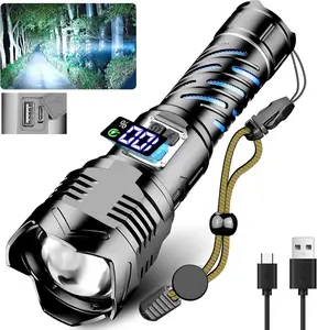 Hight Power Flashlights High Lumens Rechargeable with charging Phone function, 60W Super Bright LED Flashlight with LCD Display 5 Modes & Double Switches, Waterproof High Power Handheld Flash Light for Emergencies Camping Hiking