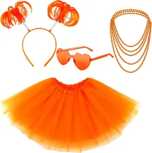Tutu Costume Accessories, Layered Tutu Set with Heart Sunglasses Pom Pom Headband Socks for World Book Day HalloweenGift.