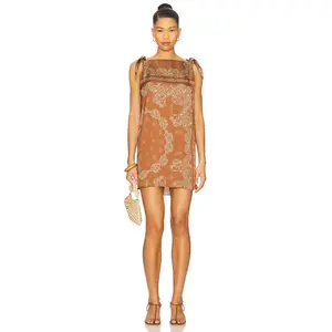 ROCOCO SAND Knotted Shoulder Detail Mini Dress in Brown