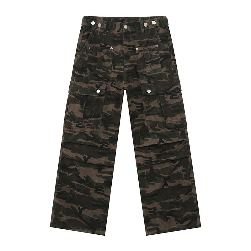 2026 New Arrival Multi Pocket Vintage Camo Jeans Heavy Duty Pleated Straight Leg Casual for Men Camouflage