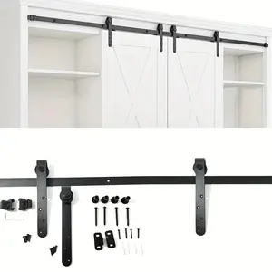1Set Carbon steel silent sliding barn door hardware kit, suitable for carbon steel tracks in barns, TV cabinets, and wardrobes