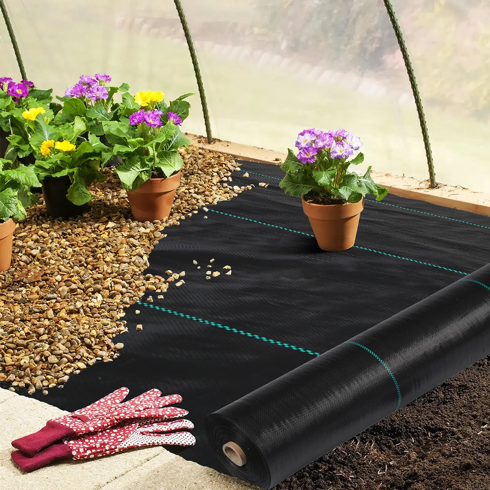 3×300Ft, Heavy Duty Weed Barrier Fabric, 2.4Oz, Woven Landscape Fabric, Geotextile Weed Block Ground Cover for Greenhouse, Yard, Flower Bed, Garden, Driveway, Biodegradable Underlayment