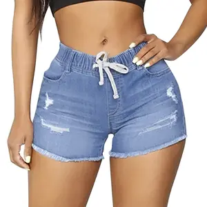 DUTUT Women's Denim blue Shorts Summer Bottoms Skinny jeans Shorts Frayed With Classic Pockets Casual Beach Womenswear