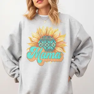 Mama Aztex Sunflower Sweatshirt - Ash Grey - Sublimation - Mama Sweatshirt - Unisex Jersey Sweatshirt