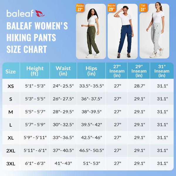 baleaf Women's 27"/29"/31" Joggers Hiking Pants Quick Dry Lightweight Water Resistant Elastic Waist Cargo Pants for All Seasons Fishing