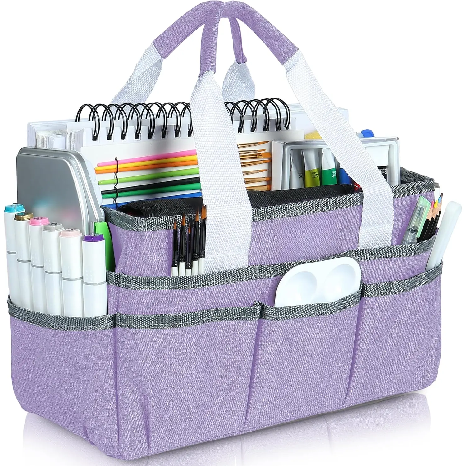 Craft Organizer Tote Bag, Art Storage Caddy with Multiple Pockets, Lilac Sewing Bag for Art, Craft, Scrapbooking, , and Office Supplies Storage
