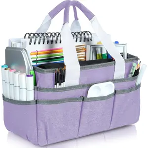 Craft Organizer Tote Bag, Art Storage Caddy with Multiple Pockets, Lilac Sewing Bag for Art, Craft, Scrapbooking, , and Office Supplies Storage