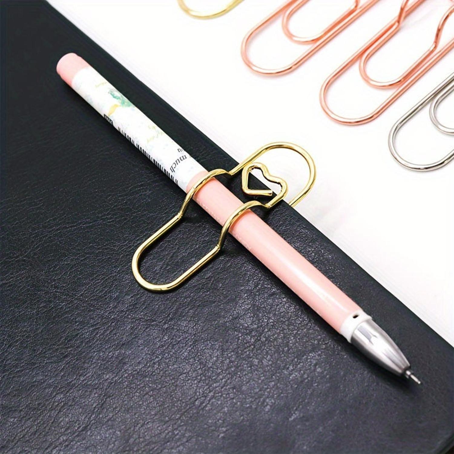 10PCS Metal Heart Pen Clip Metal Pencil Clips Multifunctional Carbon Steel Paperclip Portable Large Size Holder for Notebook Book Journal Office School Accessories,Cute Notebook Pen Loop Holde,Rose Gold