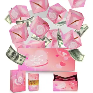 Surprise Gift Box Explosion for Money,Valentines Pop-Up Explosion Gifts Box,Folding Bounce Box for Valentine's Day,Birthday,Anniversary(Pink-20 Bounces) valentine gifts