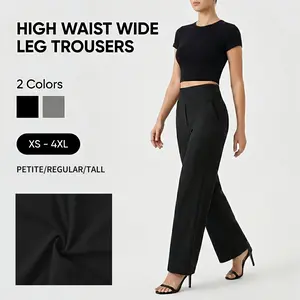Women's High-Waist Wide Leg Trousers Business Casual Pants with Pockets High Stretch Office Pants Comfortable Work Pants