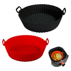 Air Fryer Silicone Basket & Pot Set, Reusable Silicone Baking Tray for 3 to 5 Qt Air Fryers & Ovens (Red + Black)