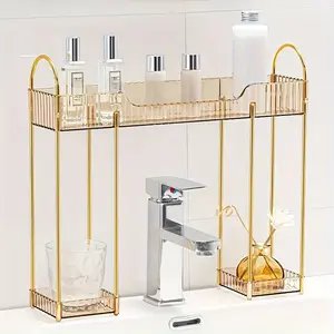 Over The Faucet Bathroom Sink Organizer - Narrow Space Saving Countertop Shelf, Above Faucet Storage Rack for Bathroom Kitchen Laundry, No Drill Compact Sink Organizer