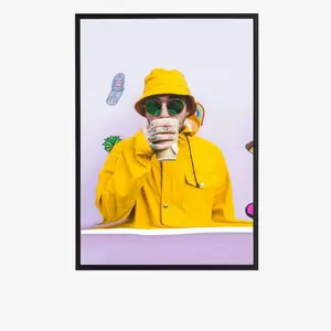 Mac Miller Drinking Poster – Aesthetic Wall Art, Rapper Yellow Jacket Print, Musician Decor for Fans